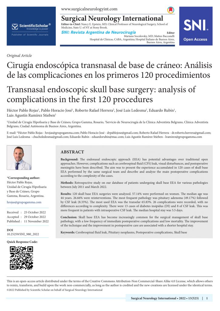 Cirugía endoscópica transnasal de base de cráneo: Análisis de las complicaciones en los primeros 120 procedimientos